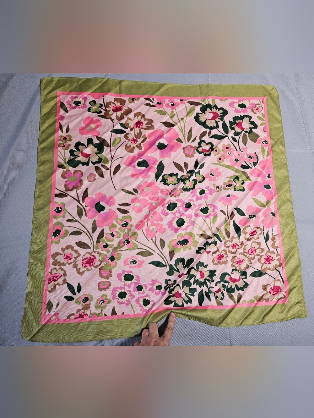 Millie Mae Cottagecore Romantic Floral Pink Chartreuse Square Scarf NWT